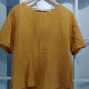 EILEEN FISHER Linen Top in Mustard Yellow
